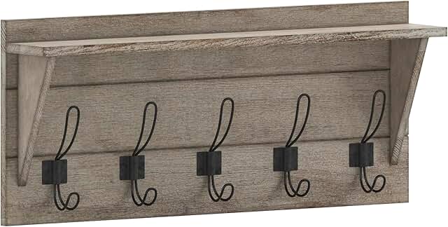Wall Mounted Storage Rack with Shelf and Hooks