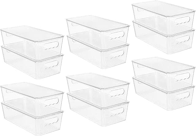 12 Pack Clear Stackable Plastic Storage Bins with Lids