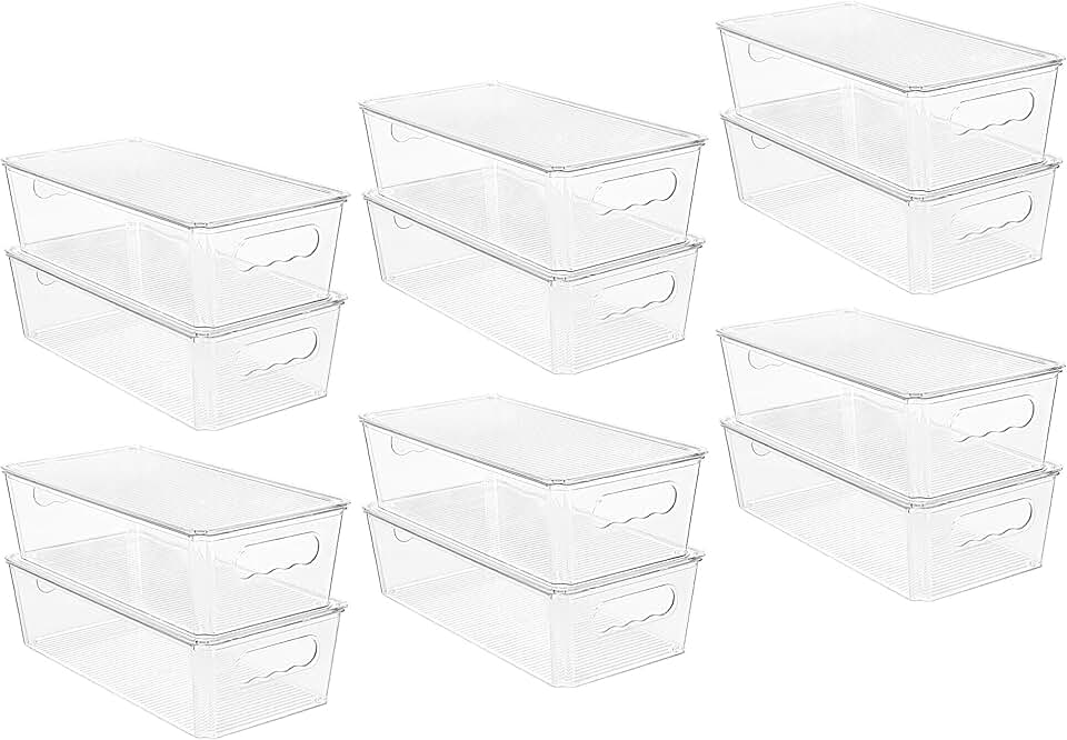 12 Pack Clear Stackable Plastic Storage Bins with Lids