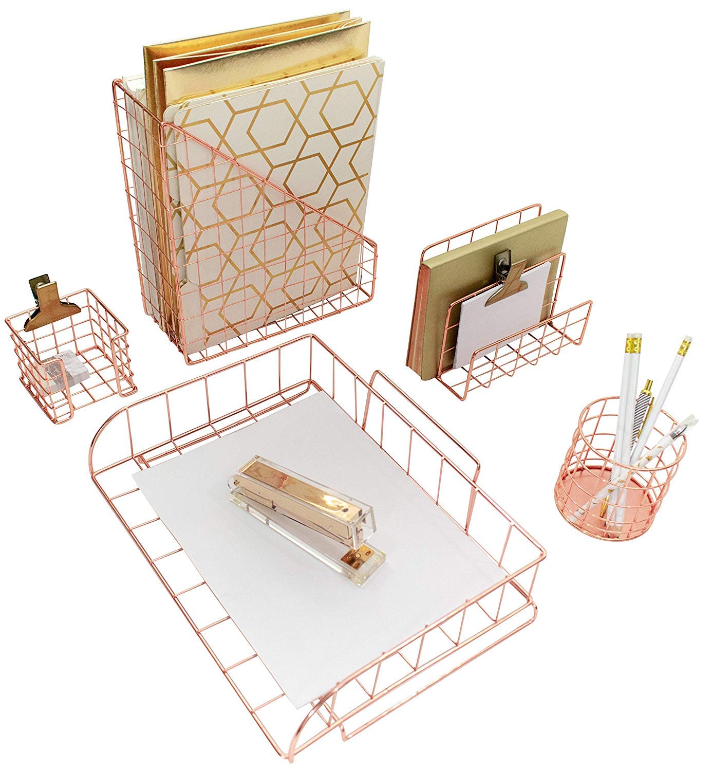 Rose Gold 5-Piece Desk Organizer Set