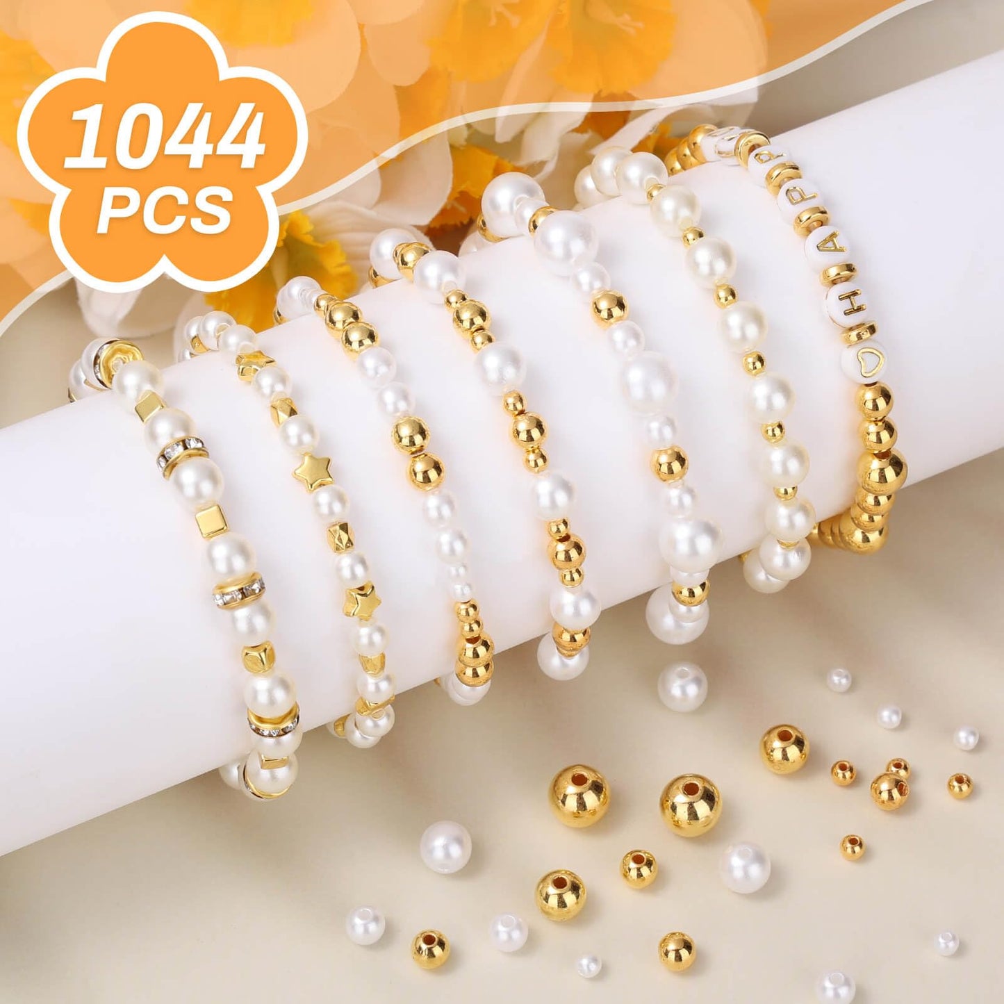 Pearl and Gold Beads for Jewelry Making, 1048 Pieces