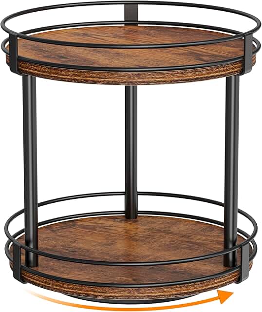 Rotating 2-Tier Wooden Spice Rack, 10.2" x 10.2" x 10.4"