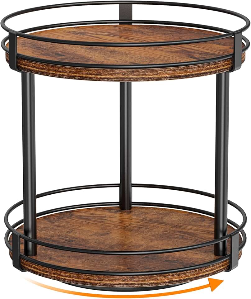 Rotating 2-Tier Wooden Spice Rack, 10.2" x 10.2" x 10.4"
