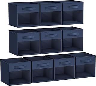 10 Foldable Storage Bins with Handles, 11x11 Inches
