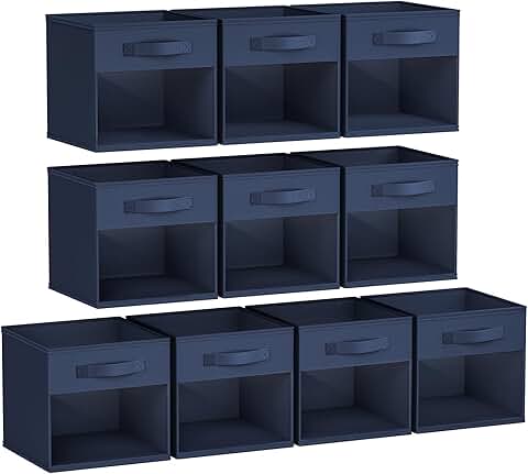 10 Foldable Storage Bins with Handles, 11x11 Inches