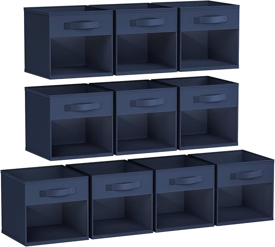 10 Foldable Storage Bins with Handles, 11x11 Inches