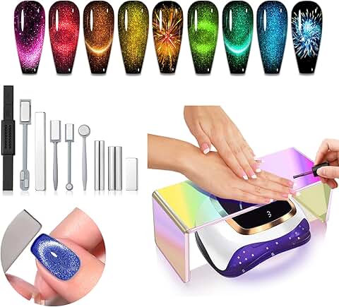 9-Piece Cat Eye Nail Magnet Set with Stand