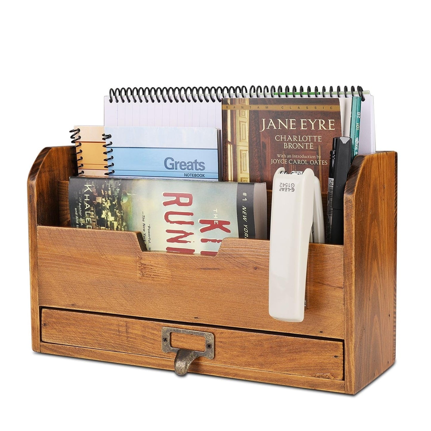 Three-Tier Wooden Desk Organizer with Storage Drawer