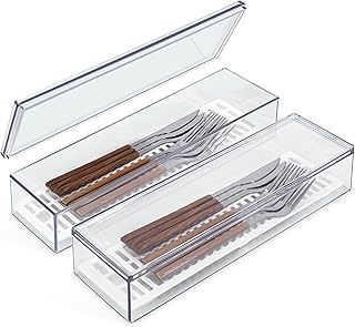 Set of two clear silverware storage boxes with lids