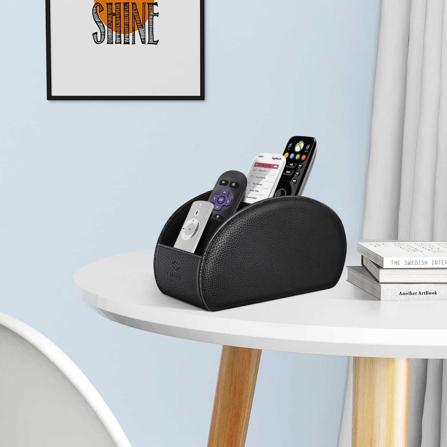 Black 5-Compartment Leather Remote and Organizer