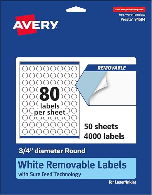 Matte White Round Labels, 0.75" Diameter, 4,000 Pack