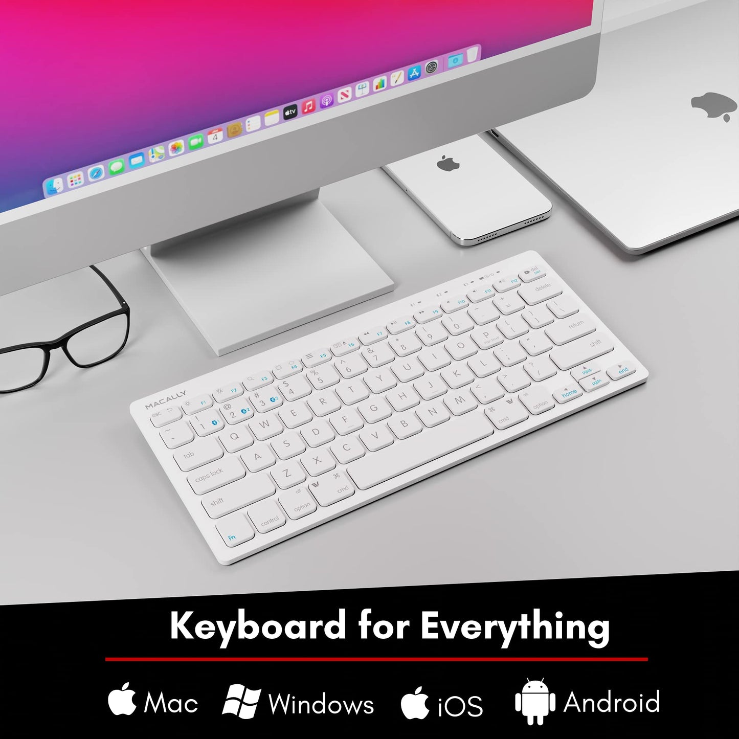 Bluetooth Keyboard for Mac - Multi Device Wireless Keyboard for Mac Mini / Pro, Macbook Pro / Air, iMac, iPad, iPhone, PC, Laptop - Compatible Apple Keyboard Wireless Compact with Stand