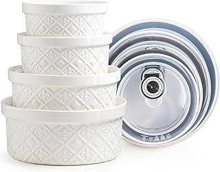 Set of 4 Large White Porcelain Mixing Bowls with Lids
