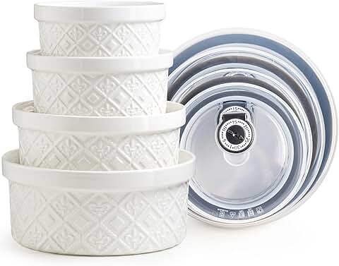 Set of 4 Large White Porcelain Mixing Bowls with Lids
