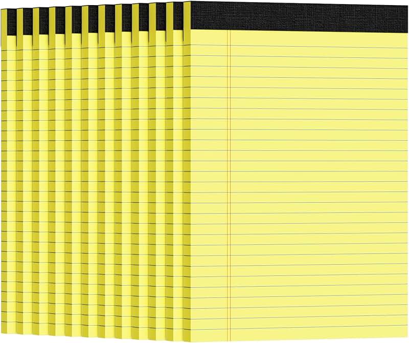 Set of 12 yellow legal pads, 8.5 x 11, college ruled