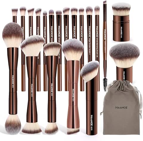 20-Piece Foundation Makeup Brush Set in Coffee