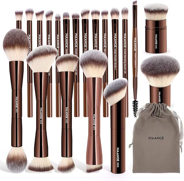 20-Piece Foundation Makeup Brush Set in Coffee
