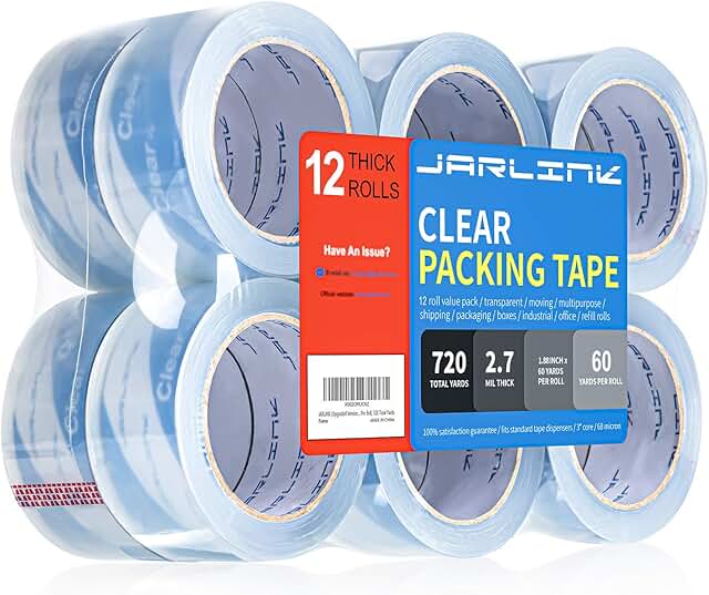 Heavy Duty Clear Packing Tape, 12 Rolls