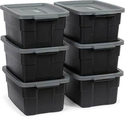 Six durable 3-gallon storage bins with lids and handles