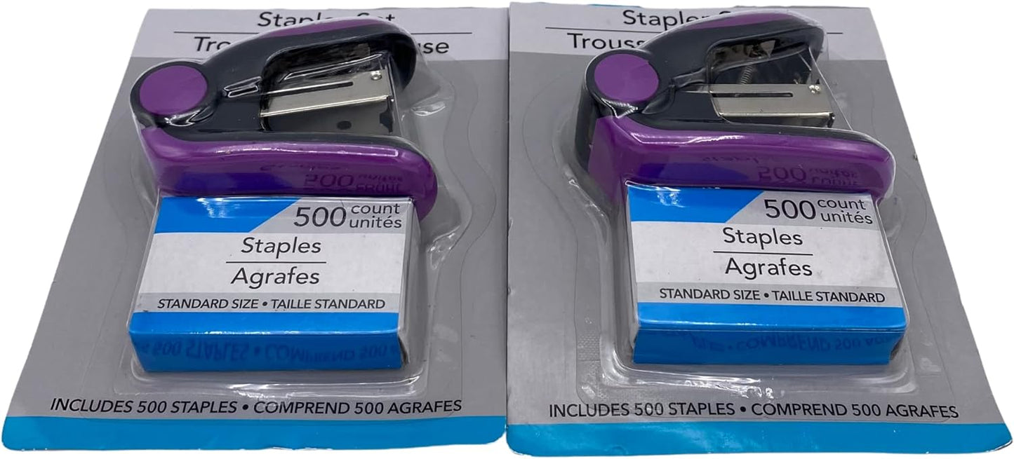 MODAIO-Colorful Mini Staplers, 2.75 x 1.75 x 1.25 in - 2/pcs - Comes with 500 Count Pack of Staples (Purple)