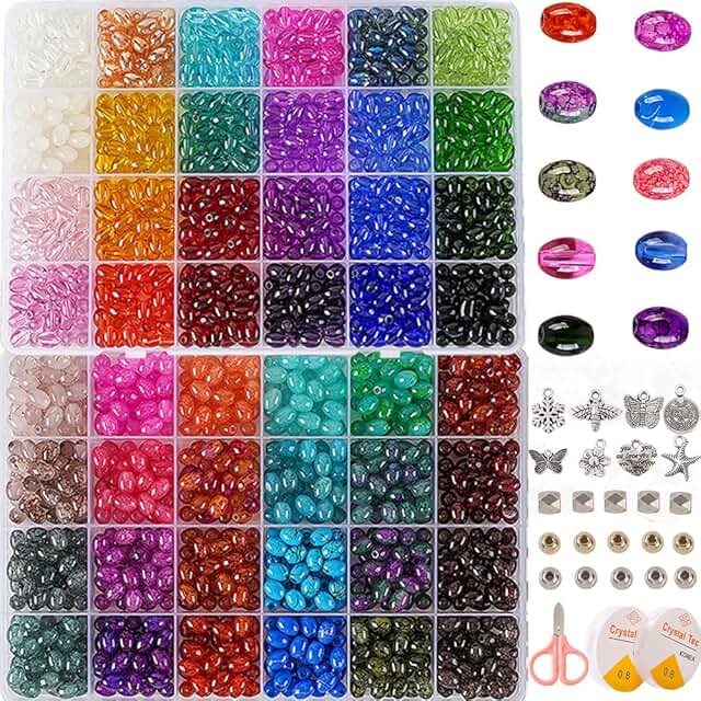 Oval Glass Beads Kit with 1500+ Pieces in Assorted Colors