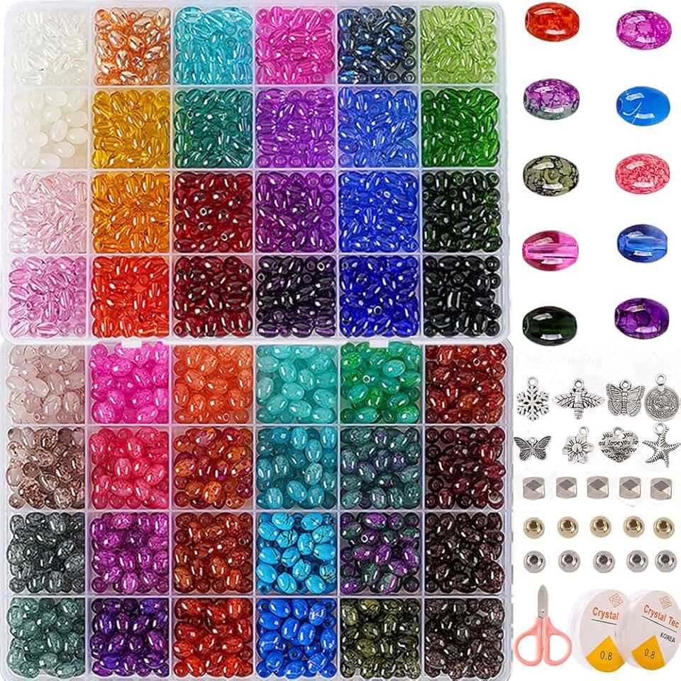 Oval Glass Beads Kit with 1500+ Pieces in Assorted Colors