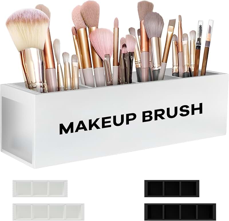 Large Wooden Makeup Brush Holder with 4 Slots