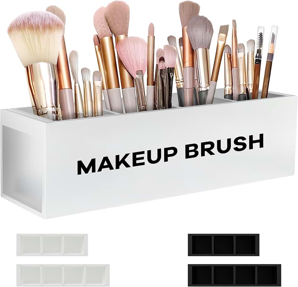 Large Wooden Makeup Brush Holder with 4 Slots