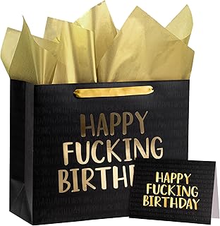 Funny 13-inch Birthday Gift Bags with Tissue and Card