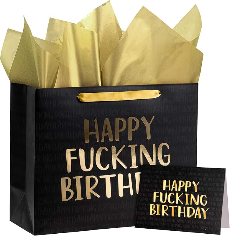 Funny 13-inch Birthday Gift Bags with Tissue and Card