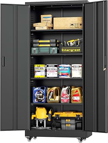 Black Metal Storage Cabinet with Wheels and Shelves