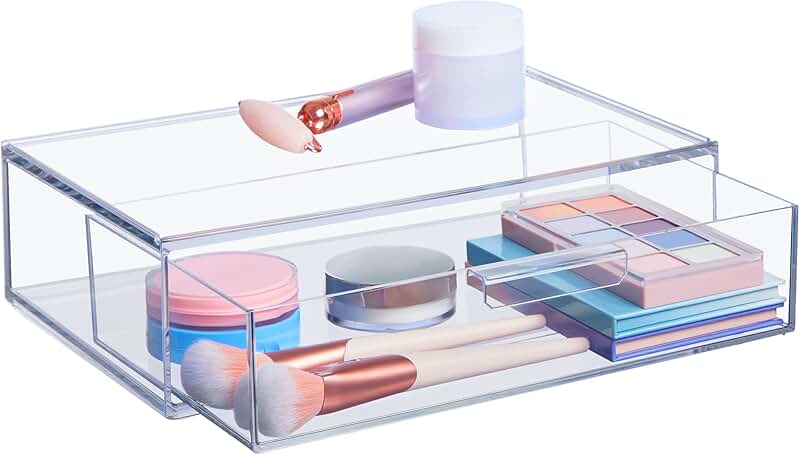 Stackable Clear Plastic Organizer for Cosmetics and Beauty Supplies