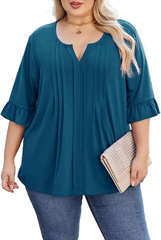 Plus Size Women's Dressy Casual Blouses with Ruffle Sleeves
