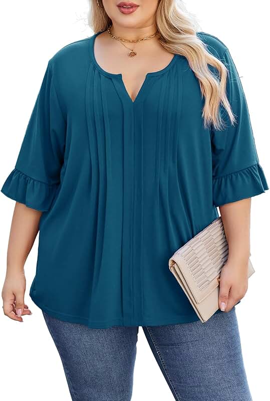 Plus Size Women's Dressy Casual Blouses with Ruffle Sleeves