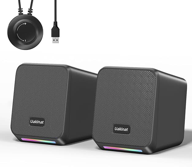 Computer Speakers with RGB Lights, Bass, and Volume Control