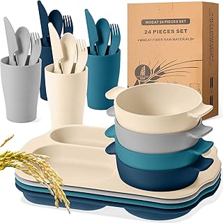 24-Piece Wheat Straw Dinnerware Set with Plates Bowls and Cutlery