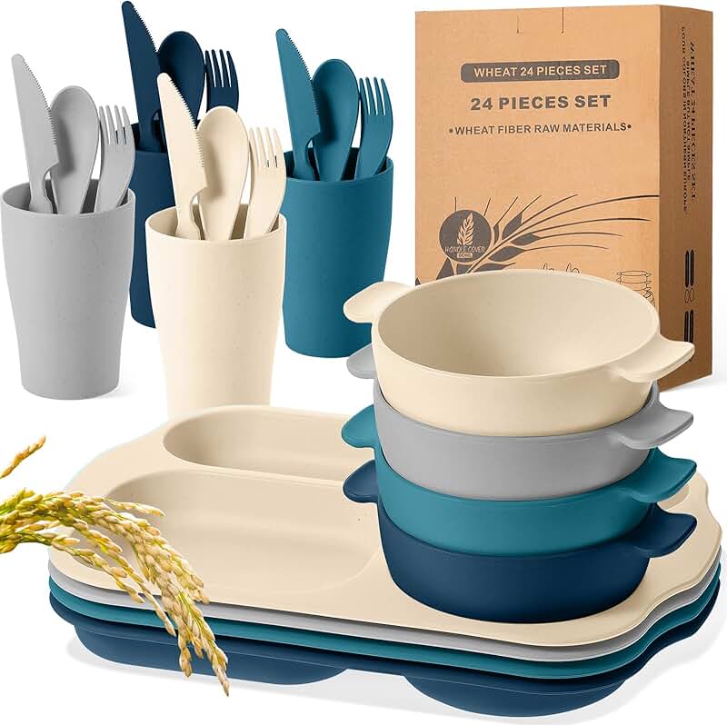 24-Piece Wheat Straw Dinnerware Set with Plates Bowls and Cutlery