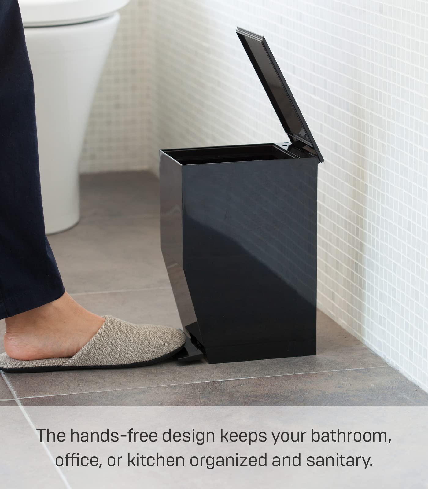 Home Sanitary Step Trash Can  Small Space Waste Bin For Bathroom Kitchen, Plastic, 1 lon  3.9 liters, Handles, Lid, No Assembly Req.