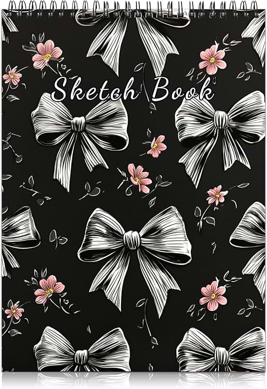 Gray Bowknot Spiral Sketchbook, 9x12 inches, 50 sheets