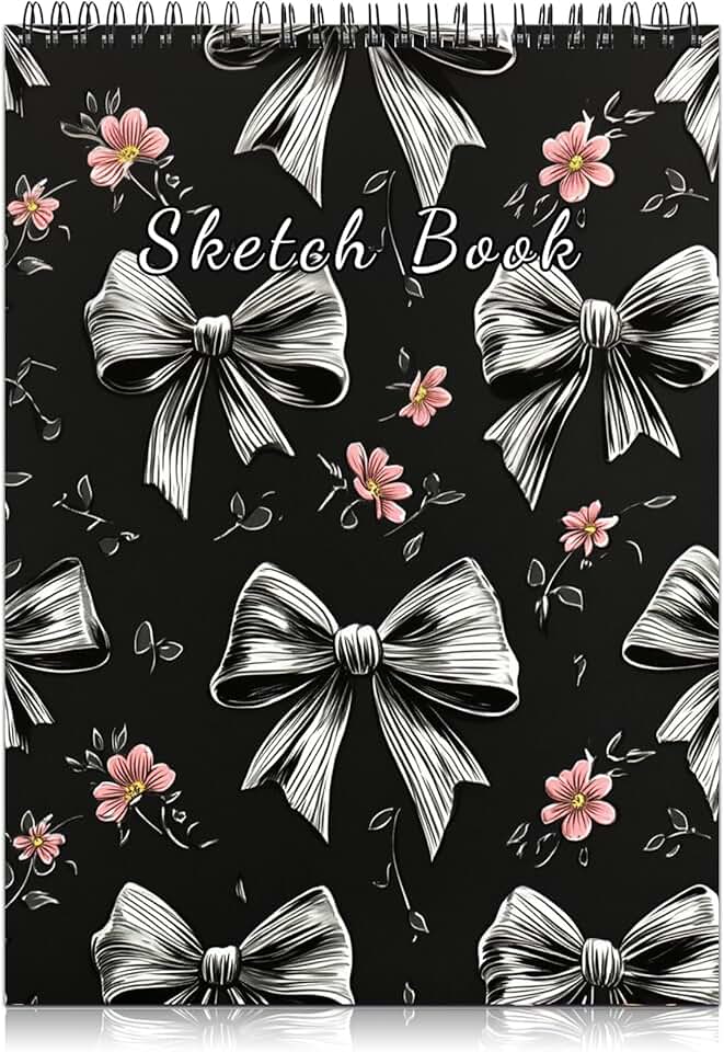 Gray Bowknot Spiral Sketchbook, 9x12 inches, 50 sheets