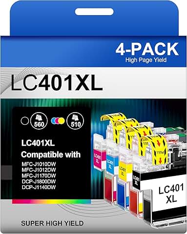 High Yield Ink Cartridges for Brother Printers (4 Pack)