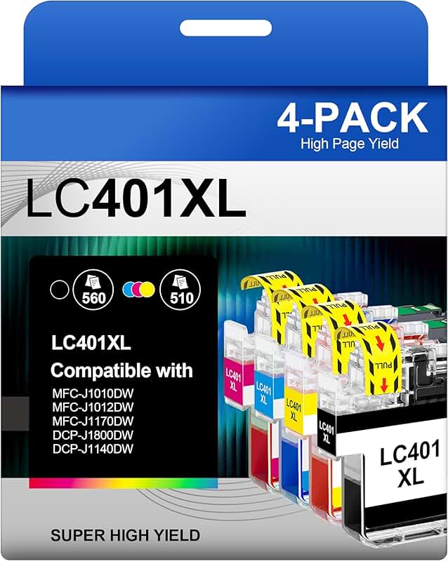 High Yield Ink Cartridges for Brother Printers (4 Pack)
