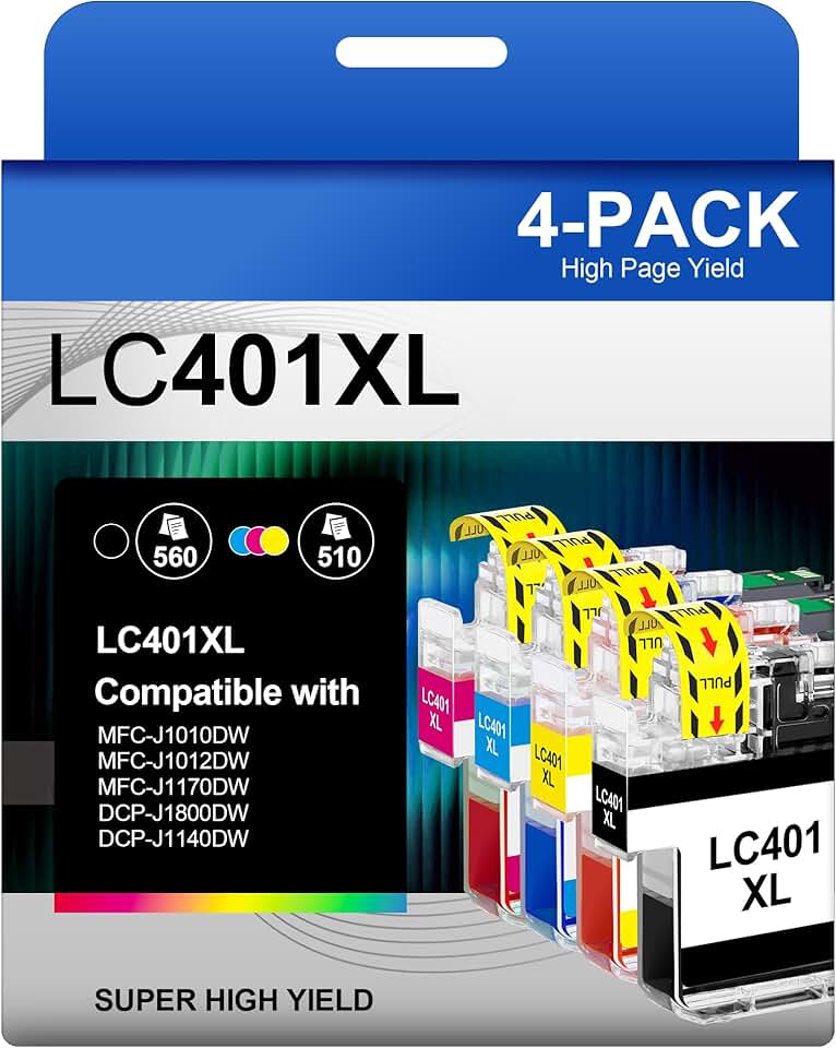 High Yield Ink Cartridges for Brother Printers (4 Pack)