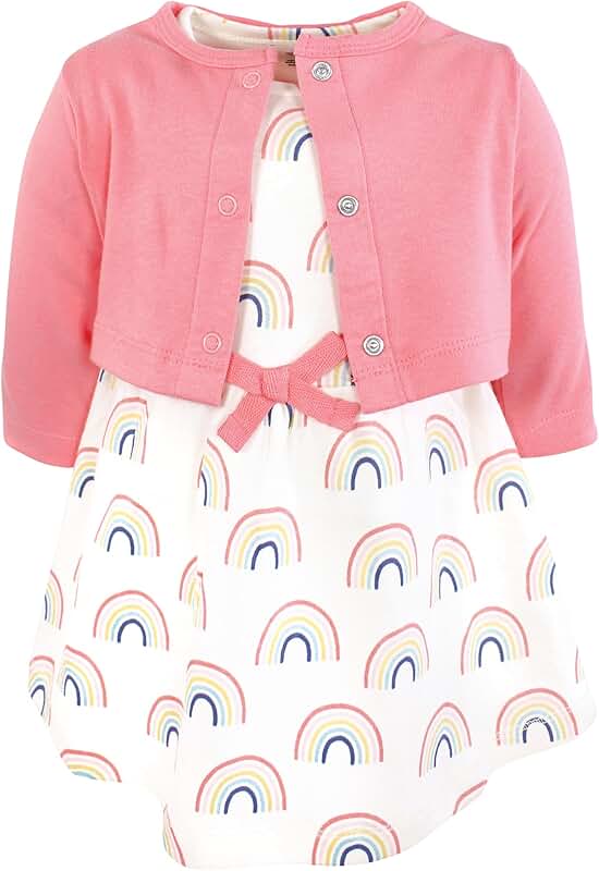 Girls' Organic Cotton Dress and Cardigan with Rainbows