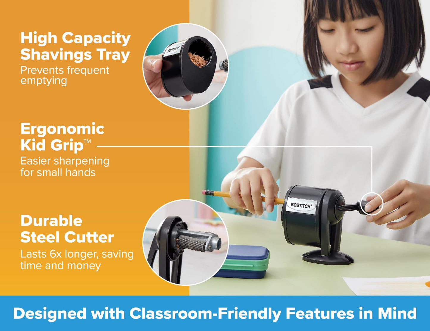 Wall Mount Manual Pencil Sharpener with 8-Hole Dial