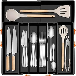 Expandable Silverware Drawer Organizer in Black