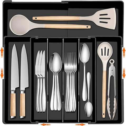 Expandable Silverware Drawer Organizer in Black
