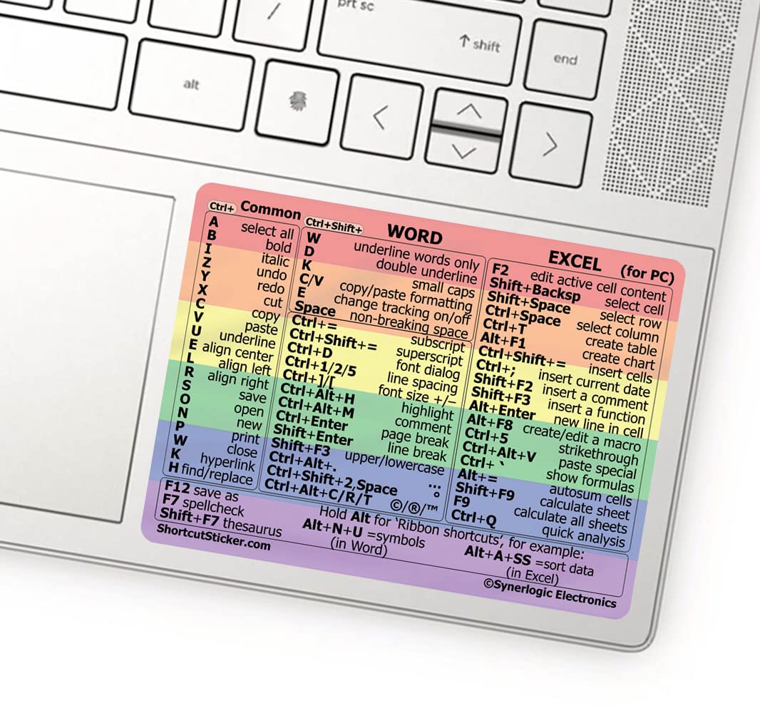 Word and Excel Shortcut Reference Guide Sticker