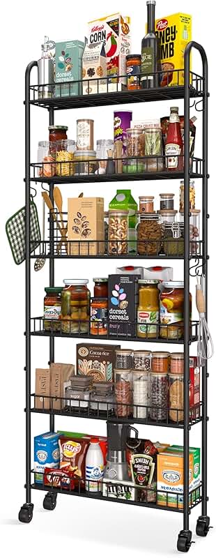 Slim 6-Tier Rolling Storage Cart for Narrow Spaces