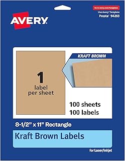 Brown Rectangle Labels, 8.5" x 11", 100 Sheets